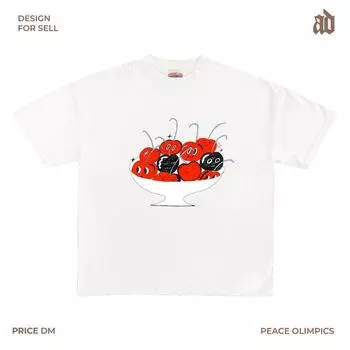 230G Lightweight Shoulder Style Summer Cherry Expression Print round Neck T-shirt Creative Cute Simple Easiest for Match Ins White XXL