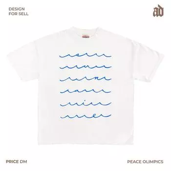230G Lightweight Shoulder Style Wave Line Simple Illustration round Neck T-shirt Casual All-matching Summer Niche All-Matching White XL