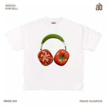 230G Lightweight Shoulder Tomato Headset Print T-shirt Creative Vegetable and Fruit Pattern Bright Eye Yellow Style Funny White XL