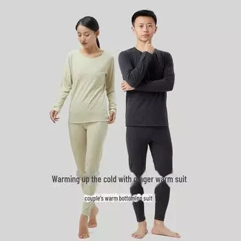 230G Теплый комплект термобелья из бархата цвета имбиря: Круглый вырез, однотонный, коллекция осень/зима. Women s suit, XL абрикосовый