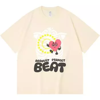 230GSM 100% Cotton T-Shirt Absolut Perfect Beat Print Tees Funny Harajuku Style Combed Cotton Tshirt XS абрикосовый