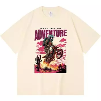 230GSM 100% Cotton T-Shirt Adventure Print Tees Funny Harajuku Style Combed Cotton Tshirt XS абрикосовый