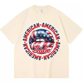 230GSM 100% Cotton T-Shirt American Babe Print Tees Funny Harajuku Style Combed Cotton Tshirt XS абрикосовый