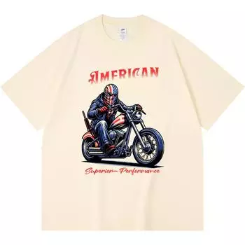 230GSM 100% Cotton T-Shirt American Custom Vintage Motorcycle Print Tees Funny Harajuku Style Combed Cotton Tshirt XS абрикосовый