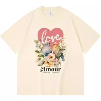 230GSM 100% Cotton T-Shirt Amour Print Tees Funny Harajuku Style Combed Cotton Tshirt XS абрикосовый