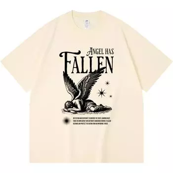 230GSM 100% Cotton T-Shirt Angel Has Fallen Print Tees Funny Harajuku Style Combed Cotton Tshirt XS абрикосовый