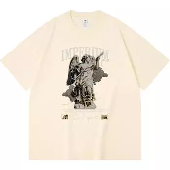 230GSM 100% Cotton T-Shirt Angel Print Tees Funny Harajuku Style Combed Cotton Tshirt XS абрикосовый