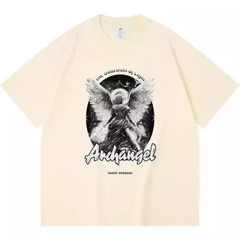230GSM 100% Cotton T-Shirt Archangel Print Tees Funny Harajuku Style Combed Cotton Tshirt XS абрикосовый