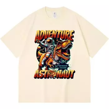 230GSM 100% Cotton T-Shirt Astronaut And Dino Space Adventure From Prehistory Print Tees Funny Harajuku Style Combed Cotton Tshirt XS абрикосовый