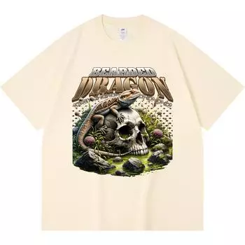 230GSM 100% Cotton T-Shirt Bearded Dragon Print Tees Funny Harajuku Style Combed Cotton Tshirt XS абрикосовый