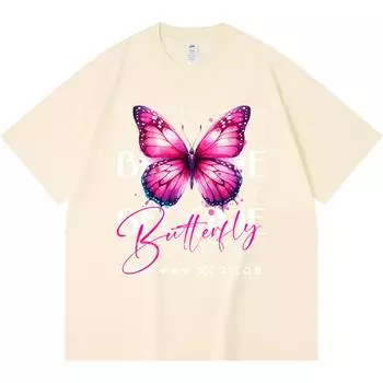 230GSM 100% Cotton T-Shirt Become Butterfly Print Tees Funny Harajuku Style Combed Cotton Tshirt XS абрикосовый
