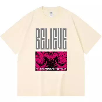230GSM 100% Cotton T-Shirt Believe Print Tees Funny Harajuku Style Combed Cotton Tshirt XS абрикосовый