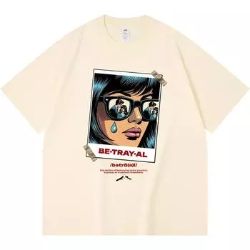 230GSM 100% Cotton T-Shirt Betrayal Print Tees Funny Harajuku Style Combed Cotton Tshirt XS абрикосовый