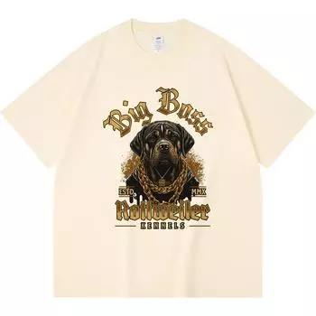 230GSM 100% Cotton T-Shirt Big Boss Kennels Print Tees Funny Harajuku Style Combed Cotton Tshirt XS абрикосовый