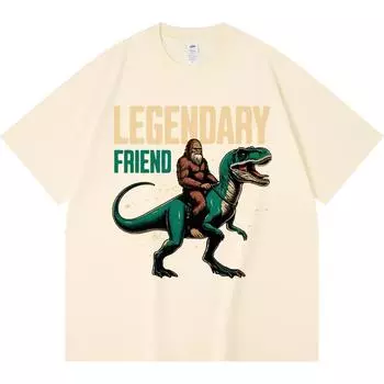 230GSM 100% Cotton T-Shirt Bigfoot and T-rex Print Tees Funny Harajuku Style Combed Cotton Tshirt XS абрикосовый