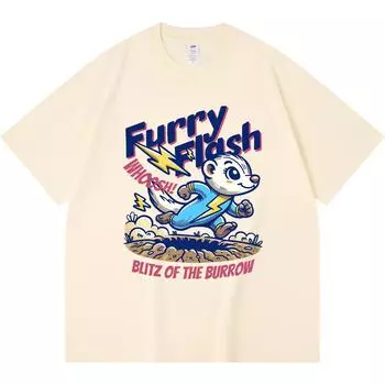 230GSM 100% Cotton T-Shirt Blitz of the Burrow Print Tees Funny Harajuku Style Combed Cotton Tshirt XS абрикосовый