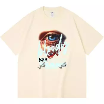 230GSM 100% Cotton T-Shirt Bloody Tears Print Tees Funny Harajuku Style Combed Cotton Tshirt XS абрикосовый