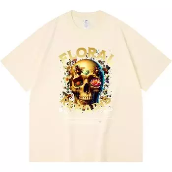 230GSM 100% Cotton T-Shirt Bloom from Beyond Print Tees Funny Harajuku Style Combed Cotton Tshirt XS абрикосовый