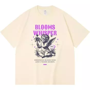 230GSM 100% Cotton T-Shirt Blooms Whisper Print Tees Funny Harajuku Style Combed Cotton Tshirt XS абрикосовый