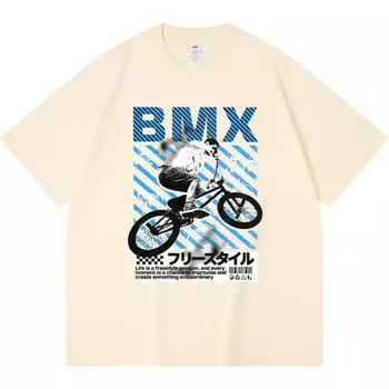 230GSM 100% Cotton T-Shirt Bmx Freestyle Print Tees Funny Harajuku Style Combed Cotton Tshirt XS абрикосовый