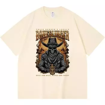 230GSM 100% Cotton T-Shirt Boneslinger Print Tees Funny Harajuku Style Combed Cotton Tshirt XS абрикосовый