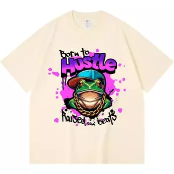 230GSM 100% Cotton T-Shirt Born to Hustle Print Tees Funny Harajuku Style Combed Cotton Tshirt XS абрикосовый