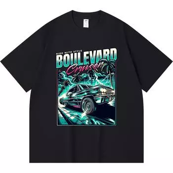 230GSM 100% Cotton T-Shirt Boulevard Cruiser Print Tees Funny Harajuku Style Combed Cotton Tshirt XS абрикосовый