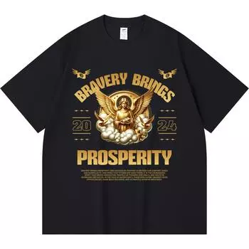 230GSM 100% Cotton T-Shirt Bravery Brings Prosperity Print Tees Funny Harajuku Style Combed Cotton Tshirt XS абрикосовый