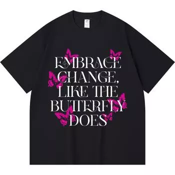 230GSM 100% Cotton T-Shirt Butterfly Elegant Quotes Print Tees Funny Harajuku Style Combed Cotton Tshirt XS абрикосовый