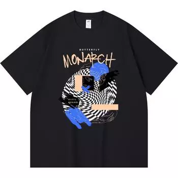 230GSM 100% Cotton T-Shirt Butterfly Monarch Print Tees Funny Harajuku Style Combed Cotton Tshirt XS абрикосовый