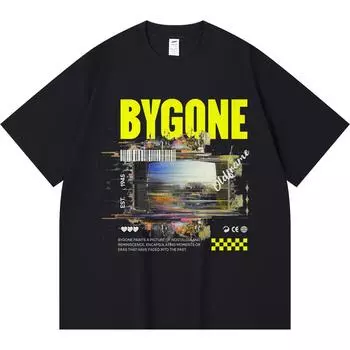 230GSM 100% Cotton T-Shirt Bygone Print Tees Funny Harajuku Style Combed Cotton Tshirt XS абрикосовый