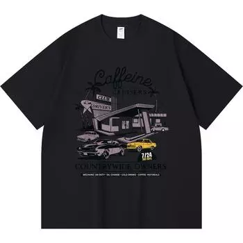 230GSM 100% Cotton T-Shirt Caffeine Cruisers Print Tees Funny Harajuku Style Combed Cotton Tshirt XS абрикосовый