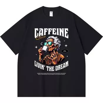 230GSM 100% Cotton T-Shirt Caffeine Queen Print Tees Funny Harajuku Style Combed Cotton Tshirt XS абрикосовый