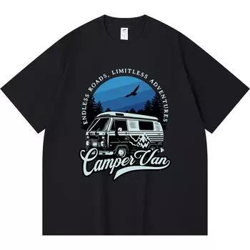230GSM 100% Cotton T-Shirt Campervan Print Tees Funny Harajuku Style Combed Cotton Tshirt XS абрикосовый