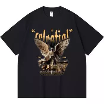 230GSM 100% Cotton T-Shirt Celestial Print Tees Funny Harajuku Style Combed Cotton Tshirt XS абрикосовый