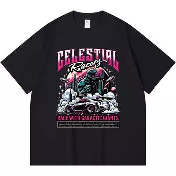230GSM 100% Cotton T-Shirt Celestial Racers Print Tees Funny Harajuku Style Combed Cotton Tshirt XS абрикосовый