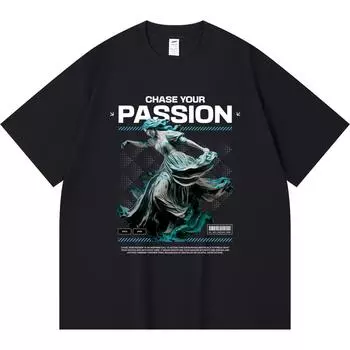 230GSM 100% Cotton T-Shirt Chase Your Passion Print Tees Funny Harajuku Style Combed Cotton Tshirt XS абрикосовый