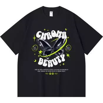 230GSM 100% Cotton T-Shirt Chroma Beauty Print Tees Funny Harajuku Style Combed Cotton Tshirt XS абрикосовый