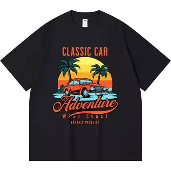 230GSM 100% Cotton T-Shirt Classic Car Adventures Print Tees Funny Harajuku Style Combed Cotton Tshirt XS абрикосовый