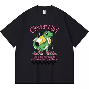 230GSM 100% Cotton T-Shirt Clever Girl Print Tees Funny Harajuku Style Combed Cotton Tshirt XS абрикосовый