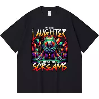 230GSM 100% Cotton T-Shirt Clowning in the Dark Print Tees Funny Harajuku Style Combed Cotton Tshirt XS абрикосовый