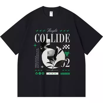 230GSM 100% Cotton T-Shirt Collide Print Tees Funny Harajuku Style Combed Cotton Tshirt XS абрикосовый