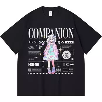 230GSM 100% Cotton T-Shirt Companion Print Tees Funny Harajuku Style Combed Cotton Tshirt XS абрикосовый