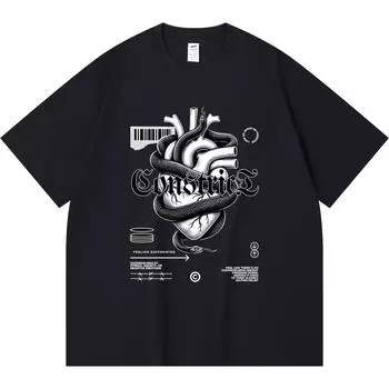 230GSM 100% Cotton T-Shirt Constrict Print Tees Funny Harajuku Style Combed Cotton Tshirt XS абрикосовый