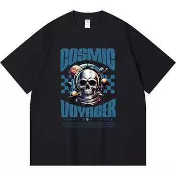 230GSM 100% Cotton T-Shirt Cosmic Voyager Print Tees Funny Harajuku Style Combed Cotton Tshirt XS абрикосовый