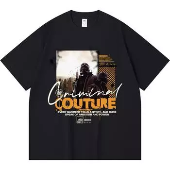 230GSM 100% Cotton T-Shirt Criminal Couture Print Tees Funny Harajuku Style Combed Cotton Tshirt XS абрикосовый