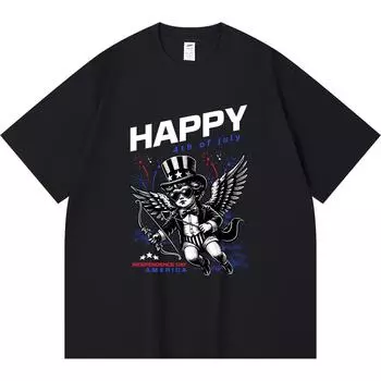 230GSM 100% Cotton T-Shirt Cupid Celebrate 4th ofJuly Print Tees Funny Harajuku Style Combed Cotton Tshirt XS абрикосовый