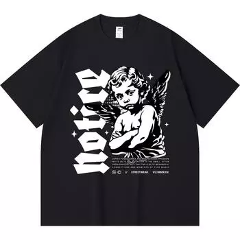 230GSM 100% Cotton T-Shirt Cupid Notice Print Tees Funny Harajuku Style Combed Cotton Tshirt XS абрикосовый