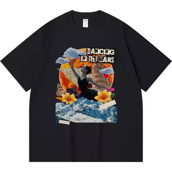 230GSM 100% Cotton T-Shirt Dancing in the Mars Collage Print Tees Funny Harajuku Style Combed Cotton Tshirt XS абрикосовый