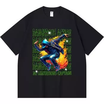 230GSM 100% Cotton T-Shirt Dangerous Action Print Tees Funny Harajuku Style Combed Cotton Tshirt XS абрикосовый